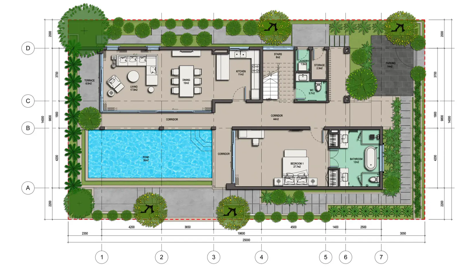 Tầng 1 Phối cảnh 3d biệt thự Wyndham Grand V8