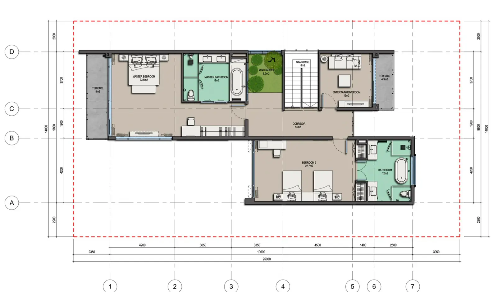 Tầng 2 Phối cảnh 3d biệt thự Wyndham Grand V8